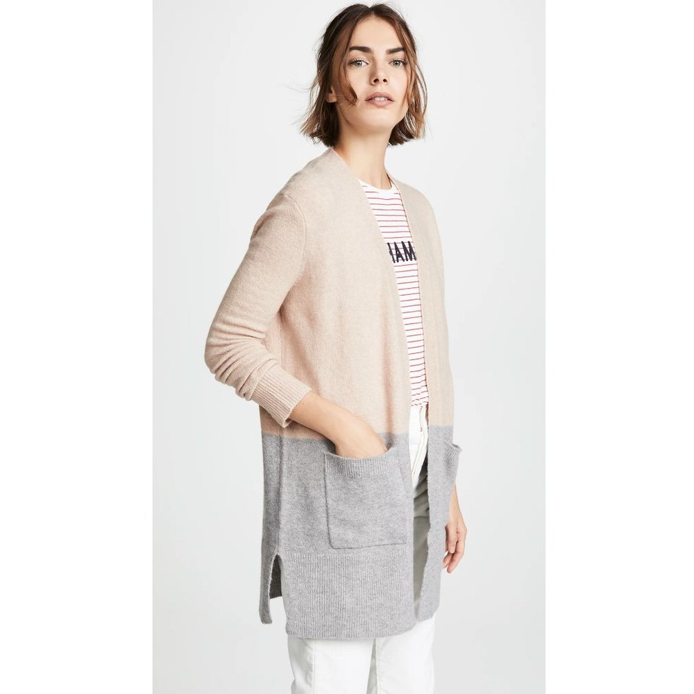 Madewell Kent Colorblock Cardigan in Pinkish Tan and Gray